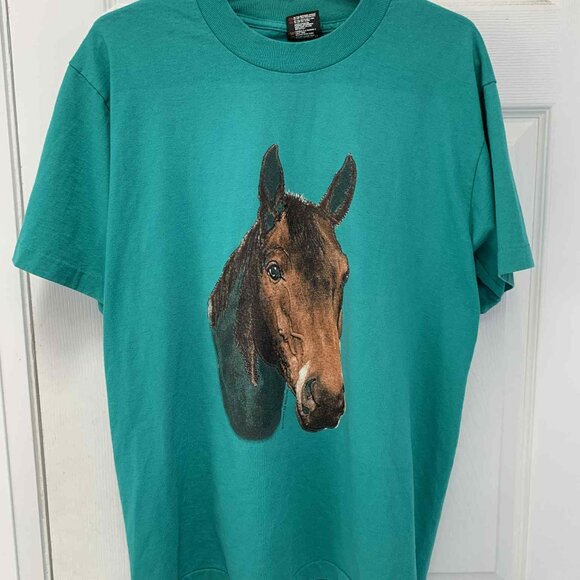 Funny/Vintage Horse Shirt - Green - Sz. M - Picture 2 of 4
